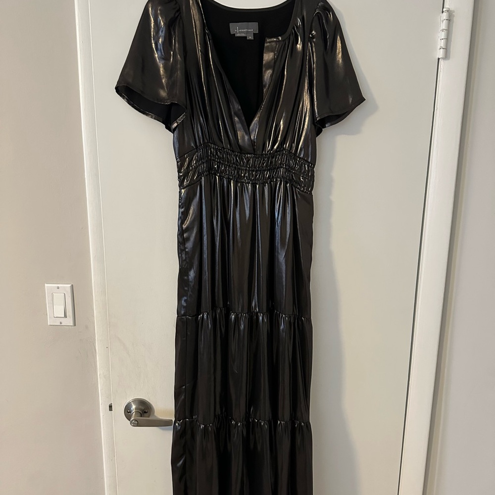 Anthropologie Black Tiered Maxi Gown with Puff Sleeves